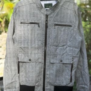 Zara Man deluxe Men's Gray black white Bomber Jacket Size L NEW NWT